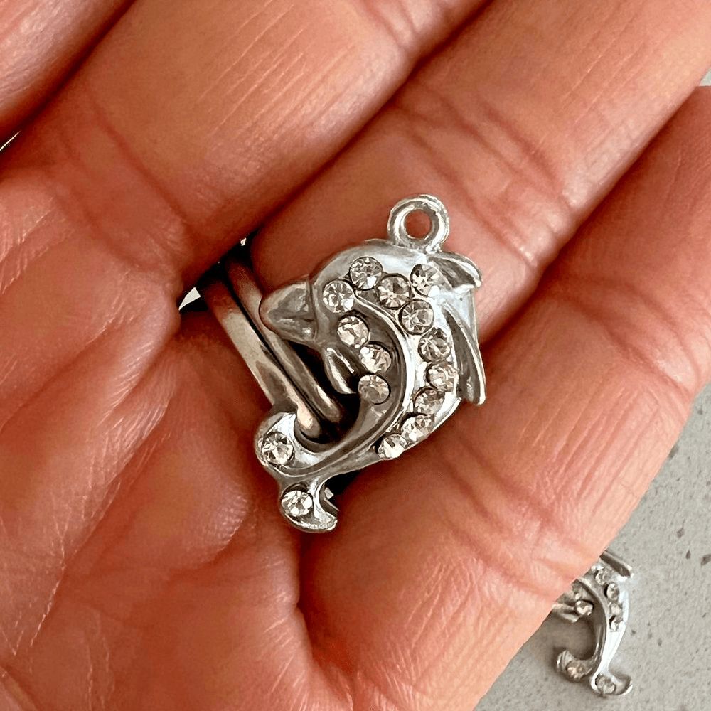 2 silver rhinestone dolphin friendship necklace‎ jewelry craft supplies charm